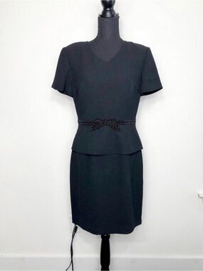 Donna Morgan Black Career Dress with Black Beading Bow Accent